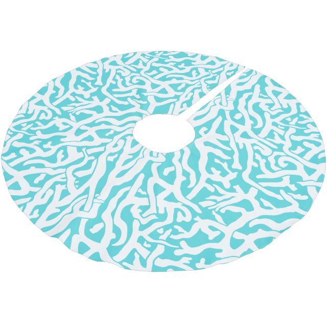Jupon De Sapin En Polyester Brossé Beach Coral Reef Motif Nautique Blanc Bleu (Angle)