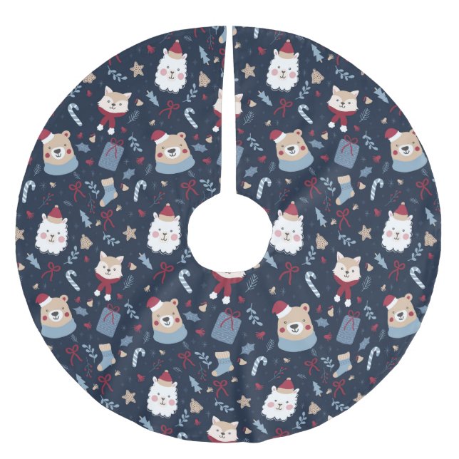 Jupon De Sapin En Polyester Brossé Beaux animaux de Noël (Devant)