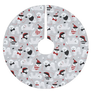 Jupon De Sapin En Polyester Brossé Bichon Frise Christmas Grey