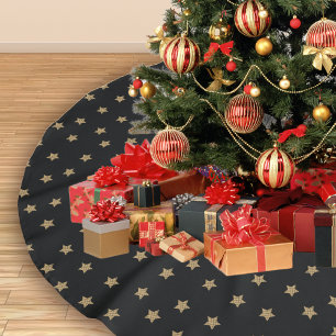 Jupon De Sapin En Polyester Brossé Black Gold Doodle Star Motif Noël