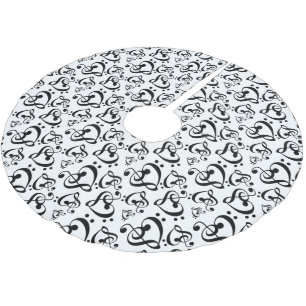 Jupon De Sapin En Polyester Brossé Black White Treble Bass Clef Heart Music Noël