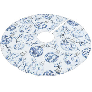 Jupon De Sapin En Polyester Brossé Bleu Chic Ornements de Noël Blancs