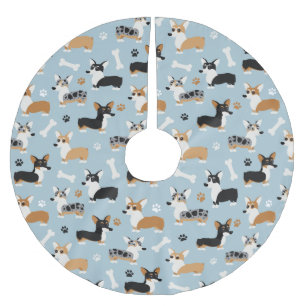 Jupon De Sapin En Polyester Brossé Bleu Motif de Corgi