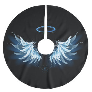Jupon De Sapin En Polyester Brossé Blue Glowing Angel Wings on black background