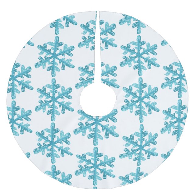 Jupon De Sapin En Polyester Brossé Blue Snowflake Motif moderne Noël (Devant)