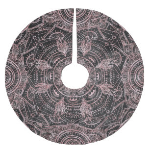 Jupon De Sapin En Polyester Brossé Boho Rose Gold Grey Mandala Design élégant