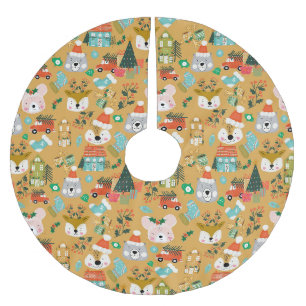 Jupon De Sapin En Polyester Brossé Bois mignon Père Noël Animaux Jaune