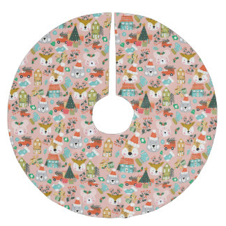 Jupon De Sapin En Polyester Brossé Bois mignon Père Noël Animaux roses