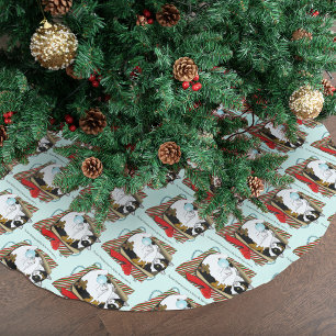 Jupon De Sapin En Polyester Brossé Boîte cadeau drôle de chat calico de Noël