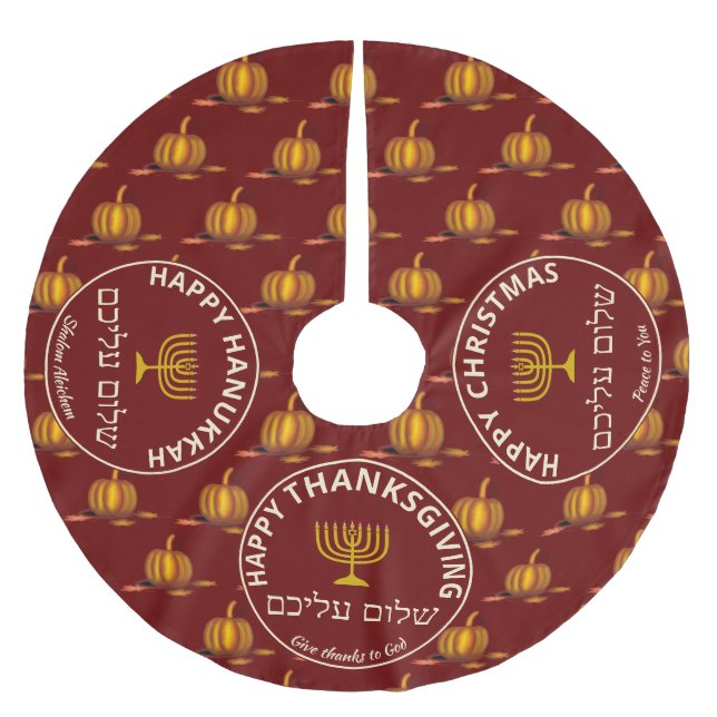 Jupon De Sapin En Polyester Brossé Bon thanksgiving Noël Hanoukka MULTI Custom (Devant)