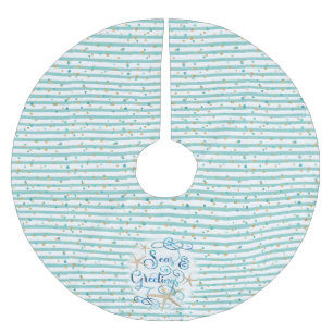 Jupon De Sapin En Polyester Brossé Bonnes Fêtes tropicales, Aqua Stripe & Dots