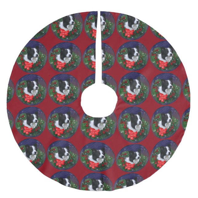 Jupon De Sapin En Polyester Brossé Bordure Collie Noël (Devant)