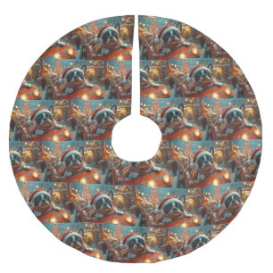 Jupon De Sapin En Polyester Brossé Boston Terrier Dog Roller Dessous de verre Noël