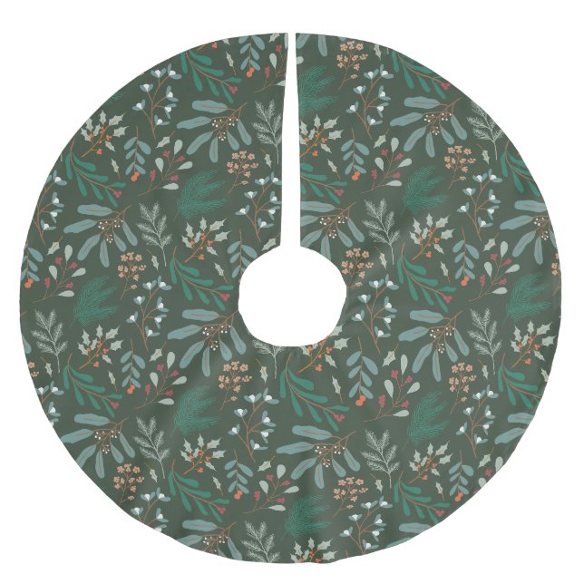 Jupon De Sapin En Polyester Brossé Botanique de Noël verte (Devant)