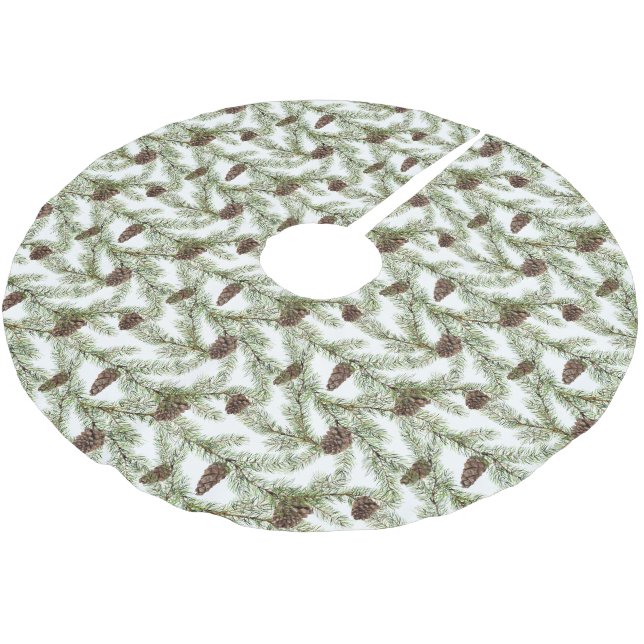 Jupon De Sapin En Polyester Brossé Bouges de pin et cônes de pin | Aquarelle peinte à (Angle)