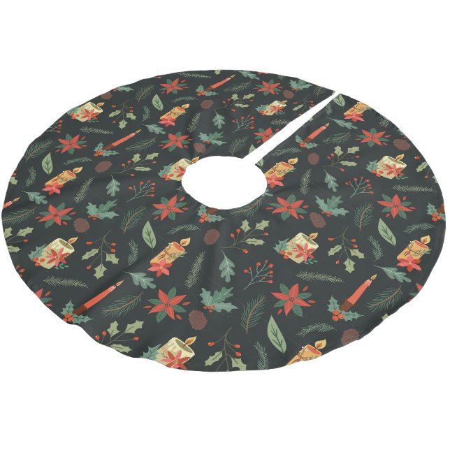 Jupon De Sapin En Polyester Brossé Bougies et baies de Noël (Angle)