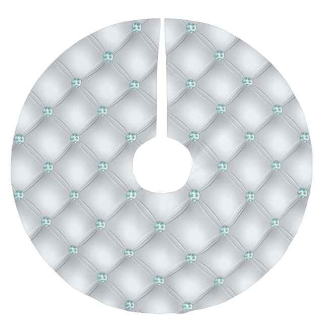 Jupon De Sapin En Polyester Brossé Boule verte Métallique Satin Blanc Mint (Devant)