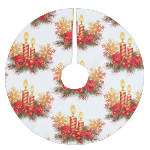 Jupon De Sapin En Polyester Brossé Boules et bougies de Noël