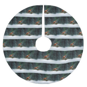 Jupon De Sapin En Polyester Brossé Boxe neige de Noël hiver