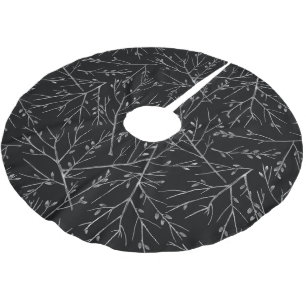 Jupon De Sapin En Polyester Brossé Brindilles d'argent sur noir