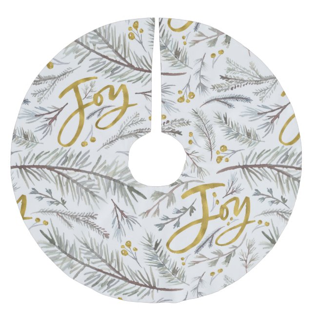 Jupon De Sapin En Polyester Brossé Brindilles Grises Et Berries (Devant)