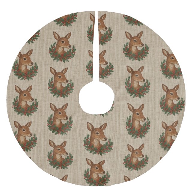 Jupon De Sapin En Polyester Brossé Broderie rustique Deer & Holiday Greens noël (Devant)