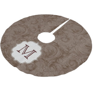 Jupon De Sapin En Polyester Brossé Brown Damask Lac Monogram Première jupe d'arbre