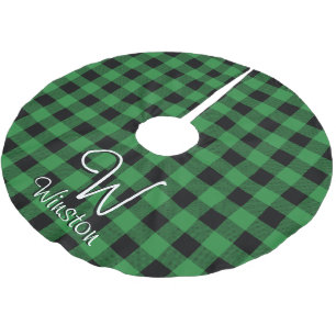 Jupon De Sapin En Polyester Brossé Buffalo Check Monogramme Vert Plaid Brossé Polyest