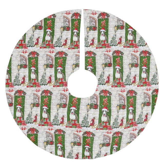Jupon De Sapin En Polyester Brossé Bull Terrier Chien Noël (Devant)