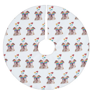 Jupon De Sapin En Polyester Brossé Bulldog anglais avec des coeurs Saint-Valentin