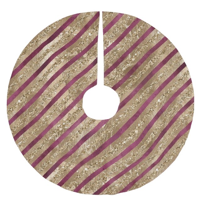 Jupon De Sapin En Polyester Brossé Burgundy Gold Parties scintillant Stripes (Devant)