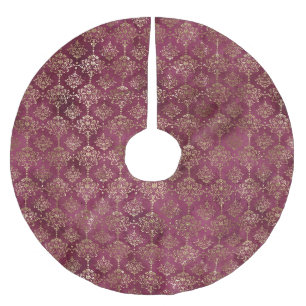 Jupon De Sapin En Polyester Brossé Burgundy Red Gold Damask