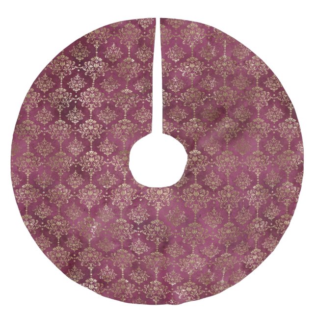 Jupon De Sapin En Polyester Brossé Burgundy Red Gold Damask (Devant)