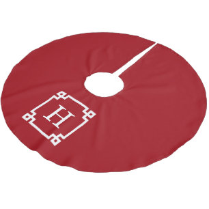 Jupon De Sapin En Polyester Brossé Cadre Monogramme Initial #2 Clé Grecque Blanc Cran