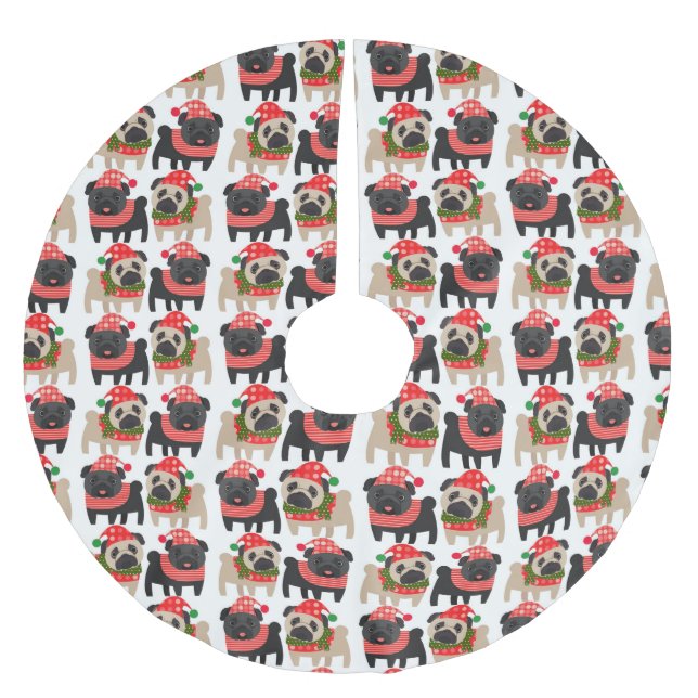Jupon De Sapin En Polyester Brossé Carlins de Noël adorables Noir et Foi (Devant)
