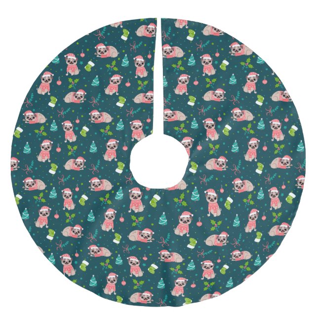 Jupon De Sapin En Polyester Brossé Carlins de Noël mignons (Devant)