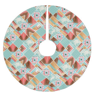 Jupon De Sapin En Polyester Brossé Carré aquarelle, arrière - plan géométrique patchw