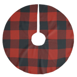Jupon De Sapin En Polyester Brossé Carrés à carreaux rouges et noirs en plaid de buff