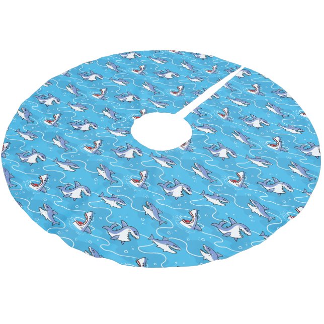Jupon De Sapin En Polyester Brossé Cartoon Great White Sharks (Angle)