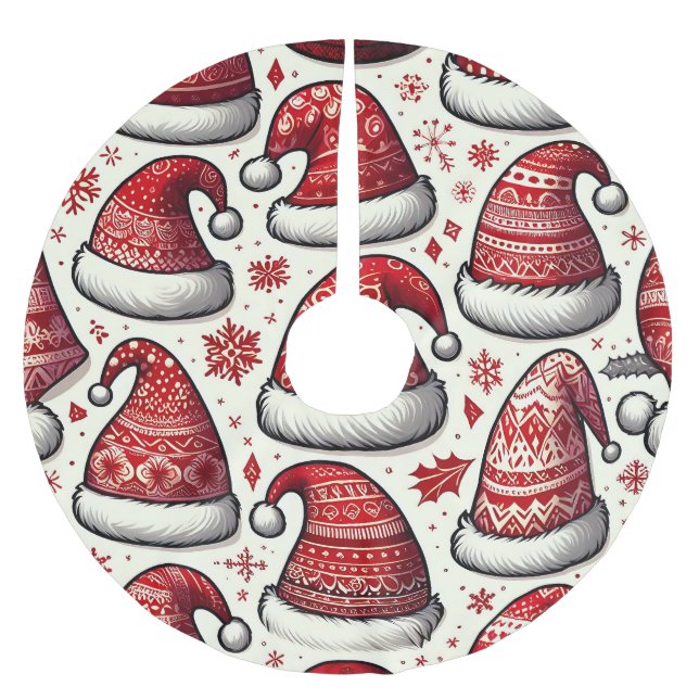 Jupon De Sapin En Polyester Brossé Casquettes de Noël motifs sans faille (Devant)