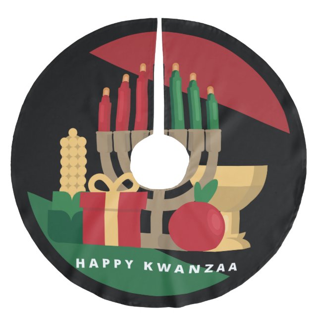 Jupon De Sapin En Polyester Brossé cercle Jupe de Noël Happy Kwanzaa (Devant)