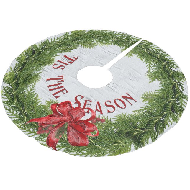 Jupon De Sapin En Polyester Brossé 'C'Est La Serrure De Saison Avec Bow Rouge Sur Bir (Angle)