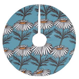Jupon De Sapin En Polyester Brossé Chamomille, motif de dessin animé vintage bleu.