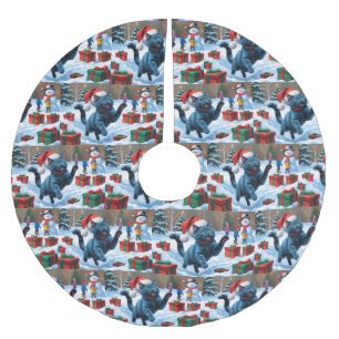 Jupon De Sapin En Polyester Brossé Chat Bleu Russe Courant dans la Neige avec un Chap