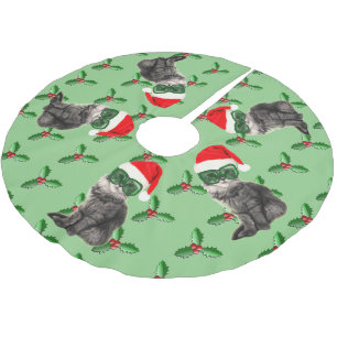 Jupon De Sapin En Polyester Brossé Chat de vacances avec le casquette de Père Noël