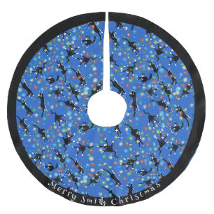 Jupon De Sapin En Polyester Brossé Chats amusants blottis dans les lumières de Noël s