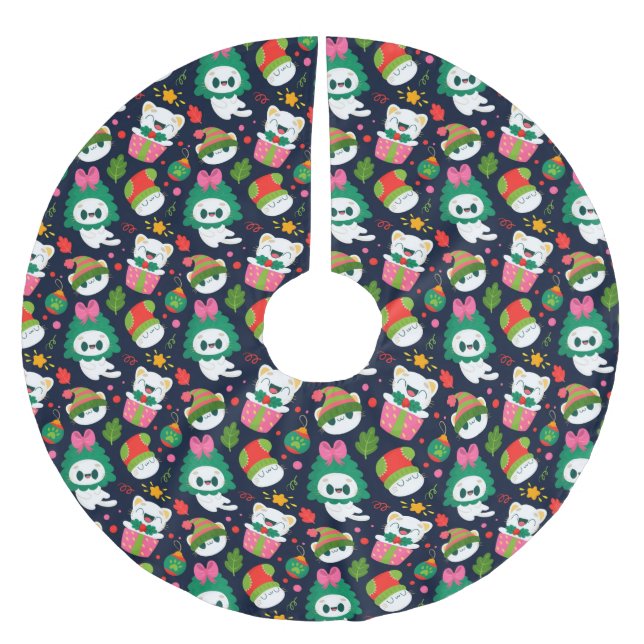 Jupon De Sapin En Polyester Brossé Chats de Noël mignons (Devant)