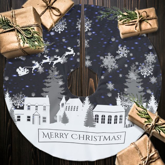 Jupon De Sapin En Polyester Brossé Chemise d'arbre du village de Noël (Christmas Village Tree Skirt)