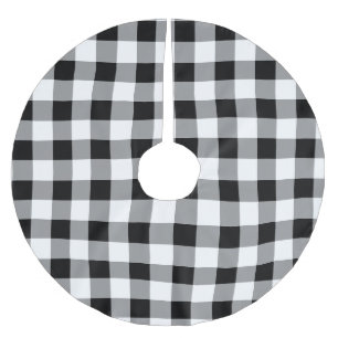 Jupon De Sapin En Polyester Brossé Chèque de bison noir et blanc Noël