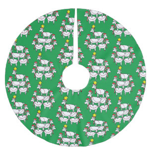 Jupon De Sapin En Polyester Brossé Chèvres Père Noël empilées